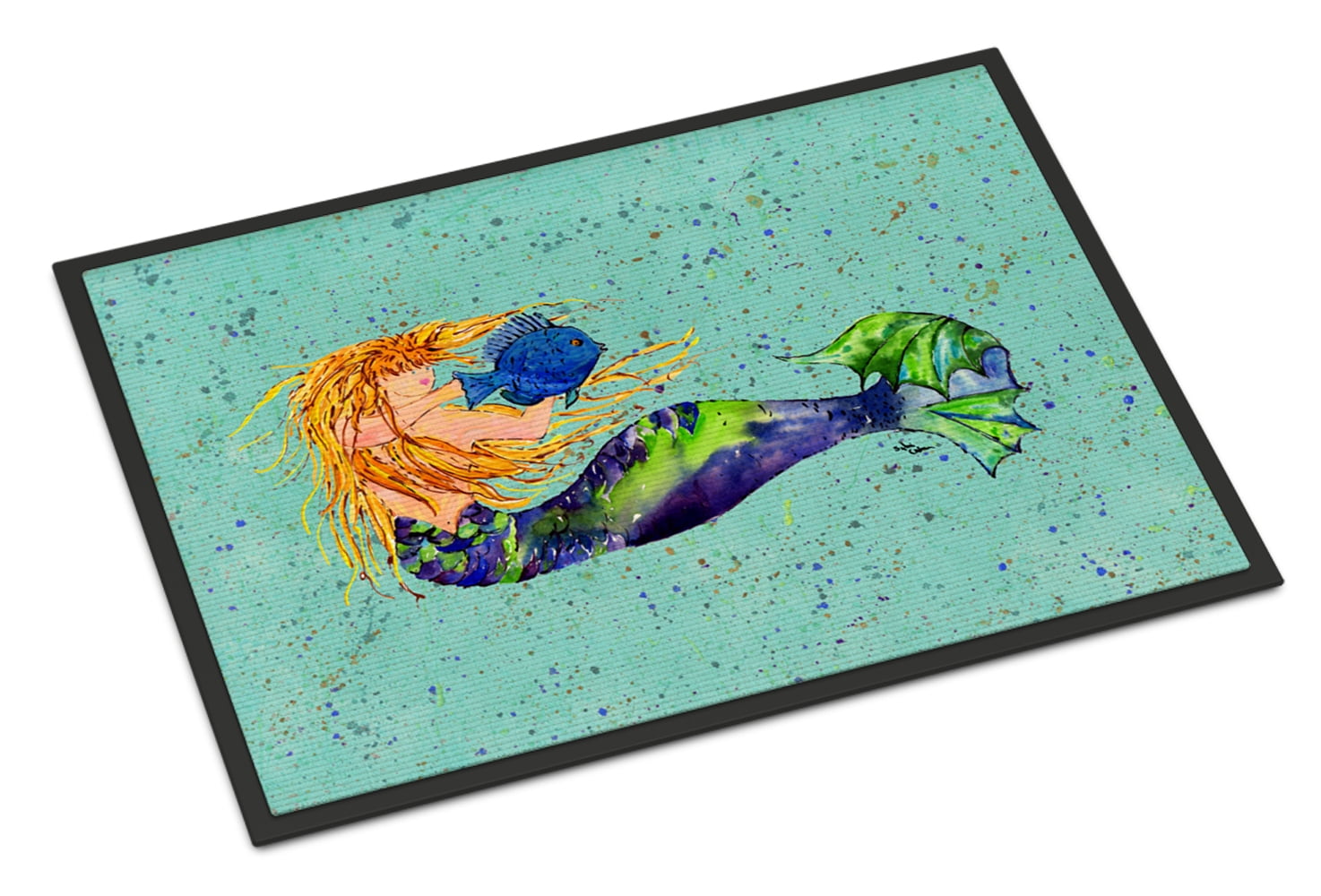 Caroline Treasures Blonde Mermaid on Teal Floor Mat Multicolor" 19"" x 27"" 