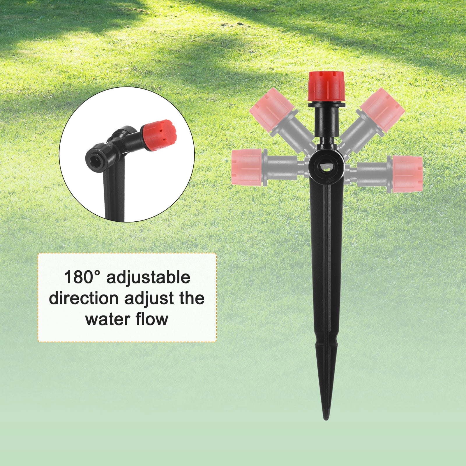 Uxcell 24-Pack Drip Irrigation Emitters, Adjustable 360 Degree Water Flow 8 Holes for 1/4" Tubing [Red, Drip]