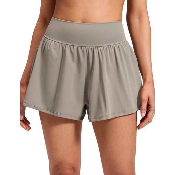 CRZ YOGA Softretch 2 in 1 Causal Shorts for Women High Waisted Flowy Yoga Lounge Workout with Pockets
