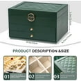 thumbnail image 2 of Jewelry Box for Women Girl Wife - Large PU Leather Jewelry Organizer Storage Case with 3 Layers Display for Earrings Bracelets Rings Watches (Green), 2 of 8