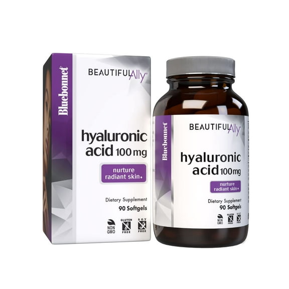 Bluebonnet Beautiful Ally Hyaluronic Acid 100mg, Nurture Radiant Skin*, 90 Softgels