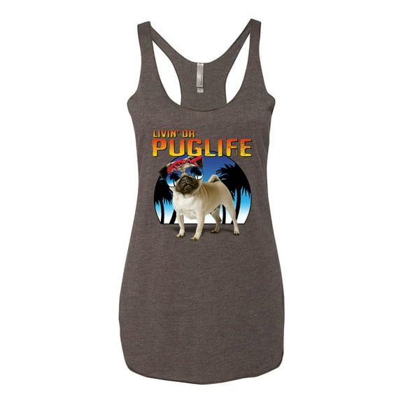 Wild Bobby, Cute Pug Life Living, Animal Lover, Women Tri-Blend Racerback Tank Top, Brown, Small