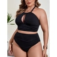 thumbnail image 3 of Women's Plus Size Printed Halter Ruched High Waisted Bikini Set 2 Piece Swimsuit Bathing Suits, 3 of 6