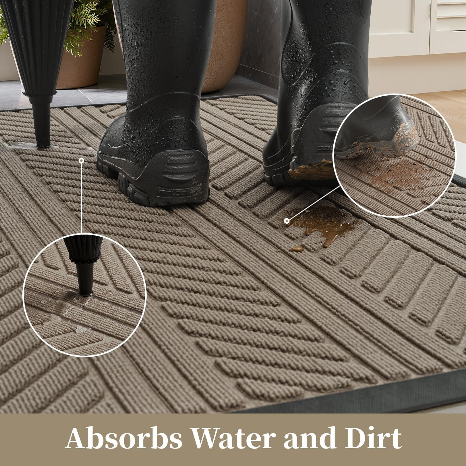 SIXHOME Outdoor Mat 17"x30" Non Slip Front Door Mat Outside Absorbent Rubber Welcome Mat Low Profile Dirt Trapper Indoor Outdoor Doormat Boho Geometric Door Mat Outside Thick Entryway Rug Beige