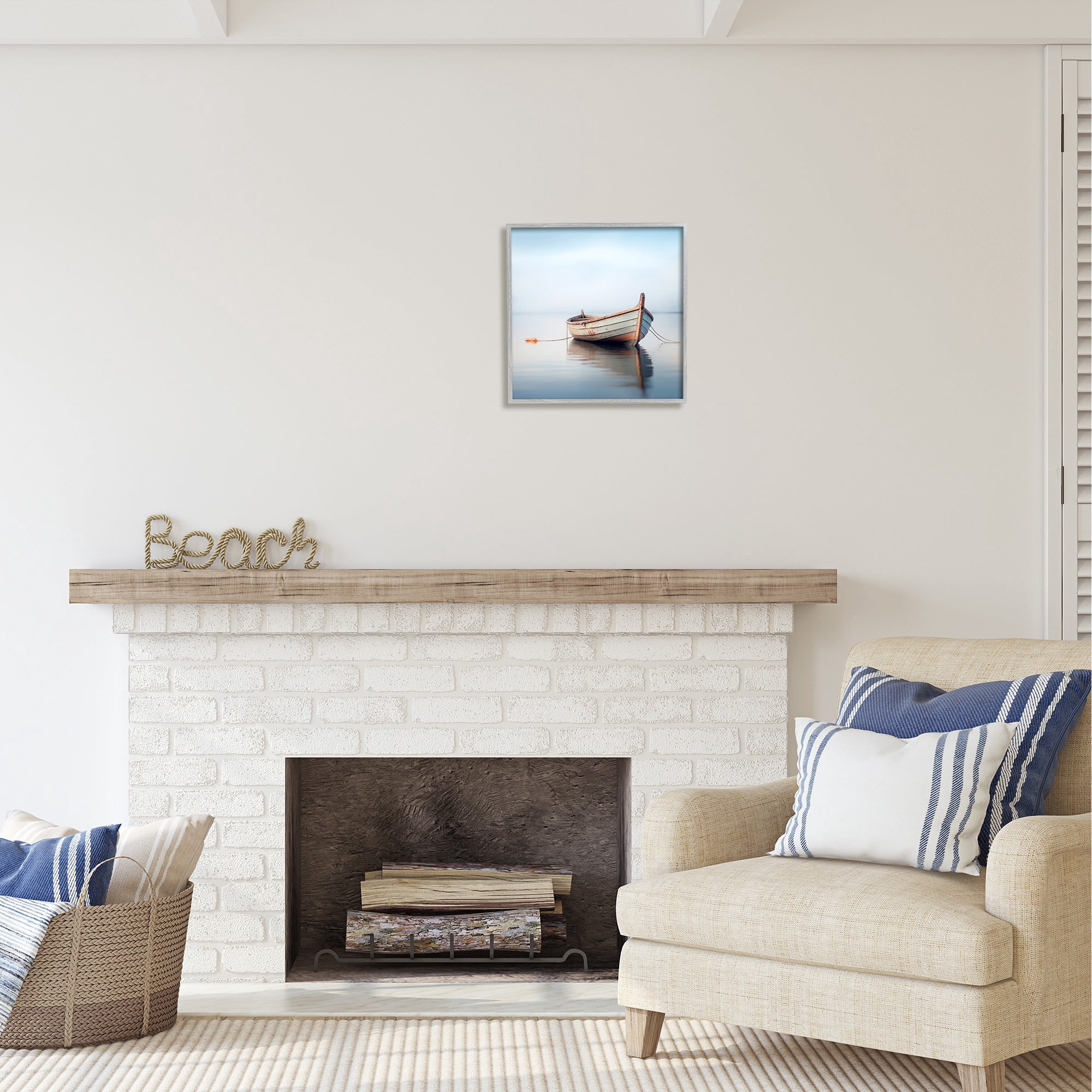 Stupell Industries Boat Floating in Fog Transportation Photography Gray Framed Art Print Wall Art, 17 x 17