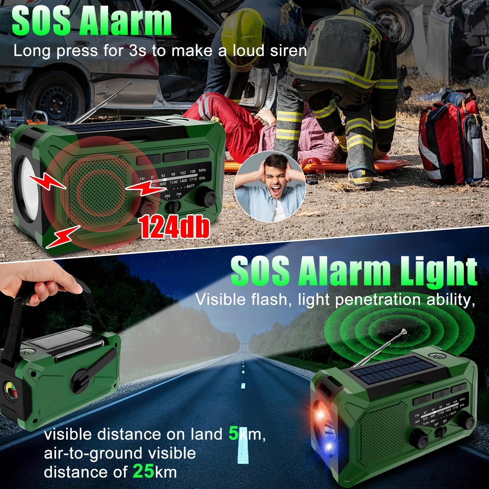 10000mAh Emergency Radio, Solar Radio, Hand Crank Radio, NOAA AM FM Weather Radio, 4 Charging Methods, Polymer Battery, Flashlight & Reading Lamp, SOS Alarm, Phone Charger For Emergency
