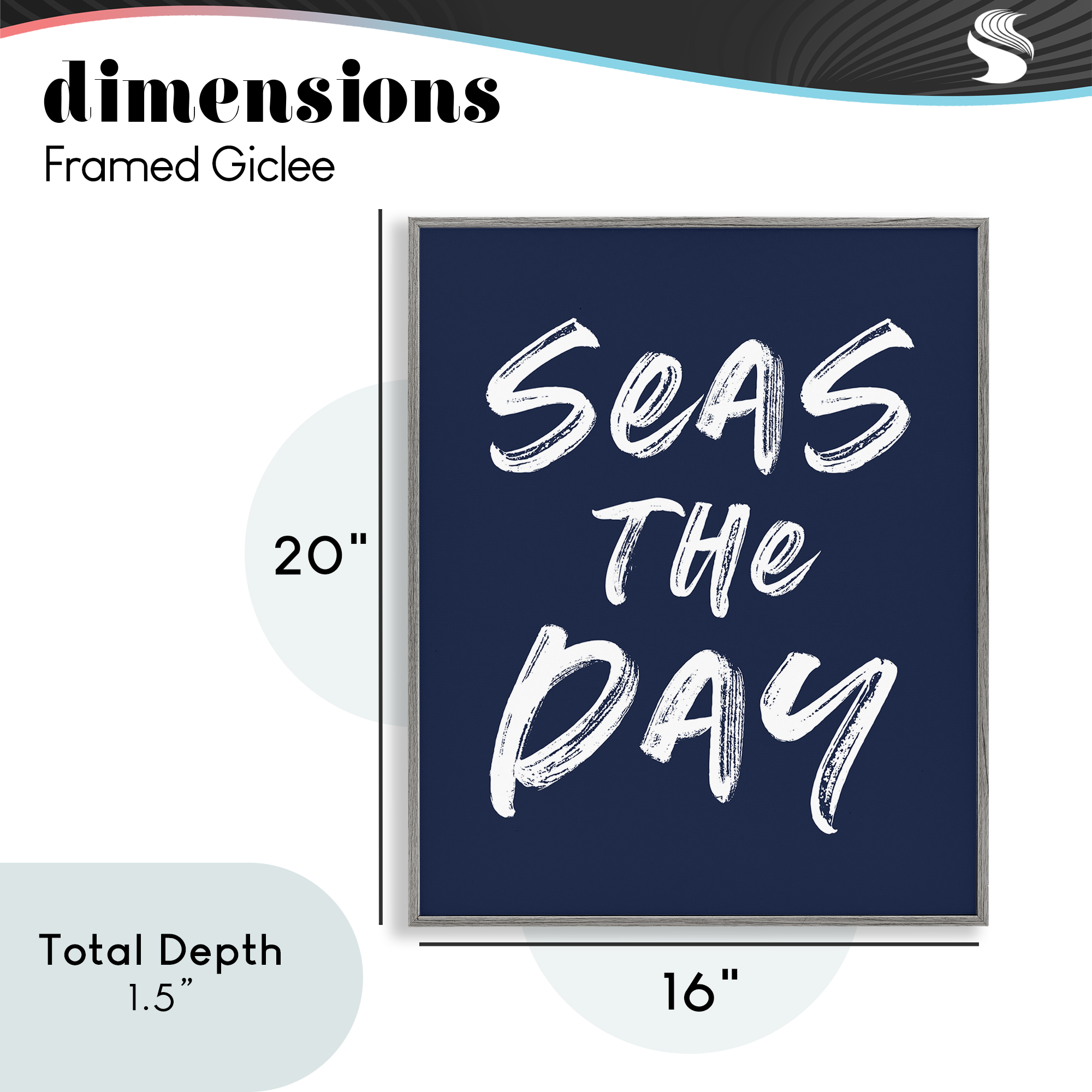 Seas The Day Sentiment Gray Framed Giclee Art, design by Lettered and Lined