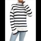 thumbnail image 2 of Suéter de Punto A Rayas con Bloques de Color y Larga para Mujer, Informal, Otoño e Invierno Rayas Blancas L, 2 of 10