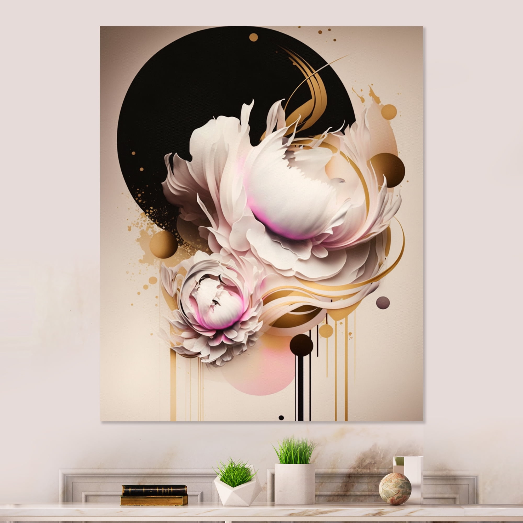 Designart Beige And Pink Peony Flowers Hyperrealistic IV Canvas Wall Art