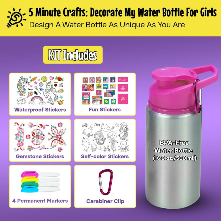 5-Minute Crafts - Kids Girl Bottle with Stickers Kit As Seen on Social Media, Size: Large