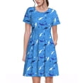 thumbnail image 1 of Easygdp Cute Shark para Vestido Transpirable de Mujer, Vestido Suelto de Manga Corta con Pliegues y Bolsillos para el Verano, 1 of 6