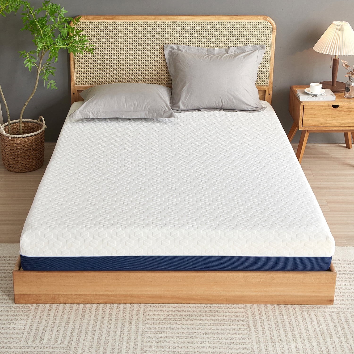 Full Size Mattress - 6 Inch Cooling Gel Memory Foam Mattress in a Box,Gel-Infusion for Cooler Sleep,Breathable Cover,Healthy and Safe,Full Bed,54" X 75" X6" (White&Navy, Full)