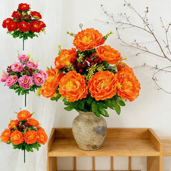 10-Head Large Peony Artificial Flower Bouquet, Realistic Plastic Silk Faux Peony Stems for Home and Garden Easter Decor, Indoor Outdoor Vase Centerpiece and Table Arrangement, 19.7in, Pink