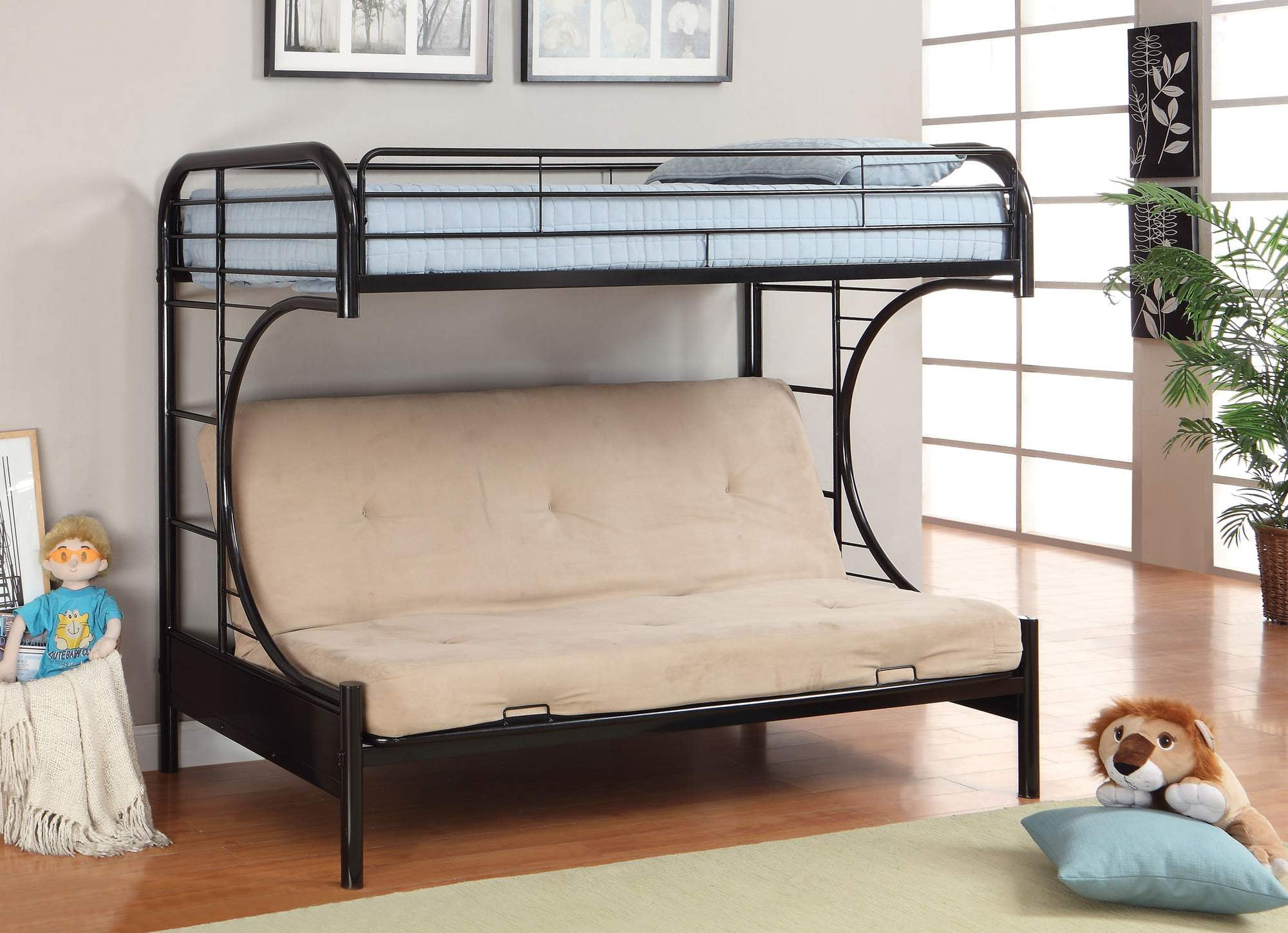 Furniture of America Manda Metal Twin Over Futon Bunk Bed, Multiple