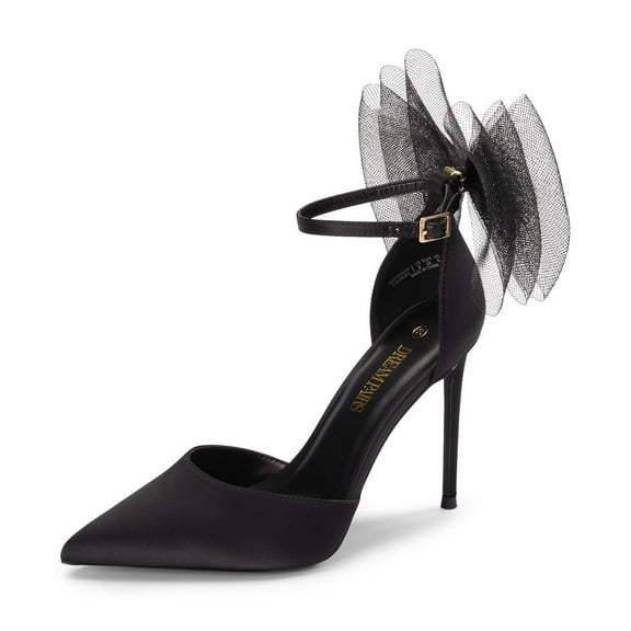 DREAM PAIRS Women's High Heels Strappy Closed Toe Stiletto Pointed Toe Mesh Bows Ankle Strap D'Orsay Sexy Dress Wedding Party Pumps Shoes