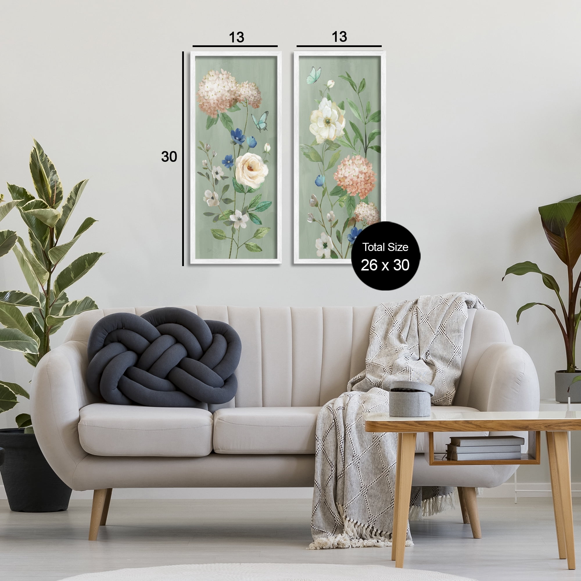 Stupell Industries Mint Hydrangeas & Roses 2 Piece White Framed Giclee Art Set, design by Nan