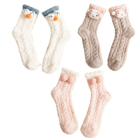 AUQ 3Pairs Socks Comfortable Touch Fuzzy Socks,Thickened Design Warm Protection Long Socks,Style1