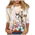 thumbnail image 2 of Xuyuer Happy Easter Family Matching Shirt Women Easter Sunday T-Shirt Leisure Print Round Neck Three Quarter Sleeve 3/4 Sleeve T-shirt Loose Cute Tie Dye Bunny Graphic Tee, 2 of 5