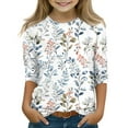 thumbnail image 2 of Drmagiyhm 3/4 Sleeve Tops for Girls Size 10-12 Cute Crewneck Shirts Floral Print T Shirt Casual Stretchy Kids Fall Winter Tops 7-8 Years Light Blue, 2 of 5
