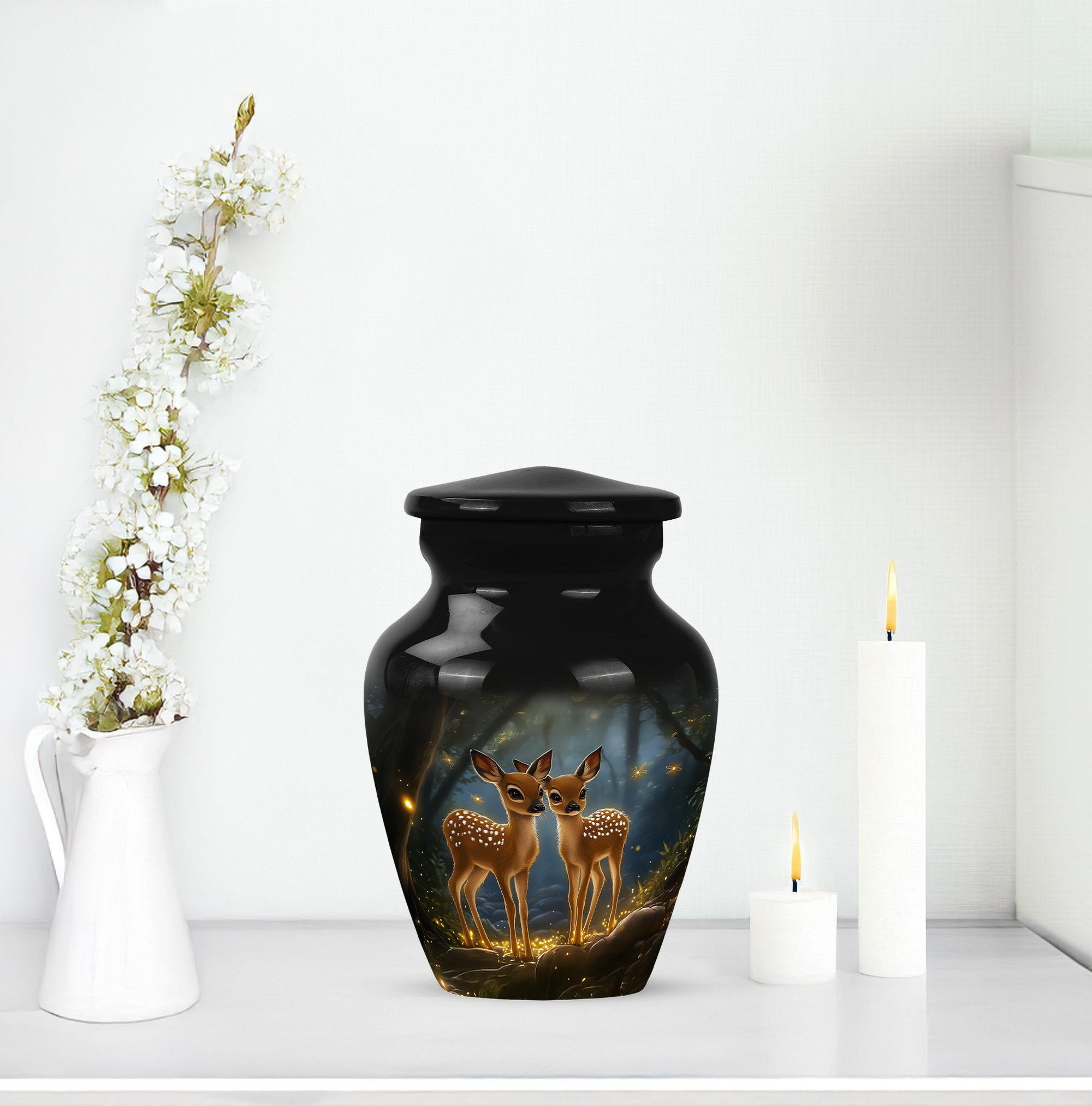 MUKTIVE Deer Cremation Urns for Adult Ashes Women - Black Keepsake Funeral Urns for Human Ashes Adult Man - Mini Decorative Cremation Urn for Mom & Dad - Burial Urn - 3 Inch