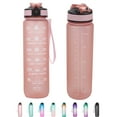 thumbnail image 2 of BAKER DEPOT 32oz Motivational Water Bottle with Straw & Time Marker, BPA Free, Leakproof, Pink, 2 of 6