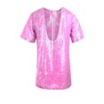 thumbnail image 4 of Sequin Long Tops for Women Oversized Fit T-shirts Short Sleeve Crew Neck Loose Tops Mini Dress Party Going Out Blouses (L, Pink), 4 of 7