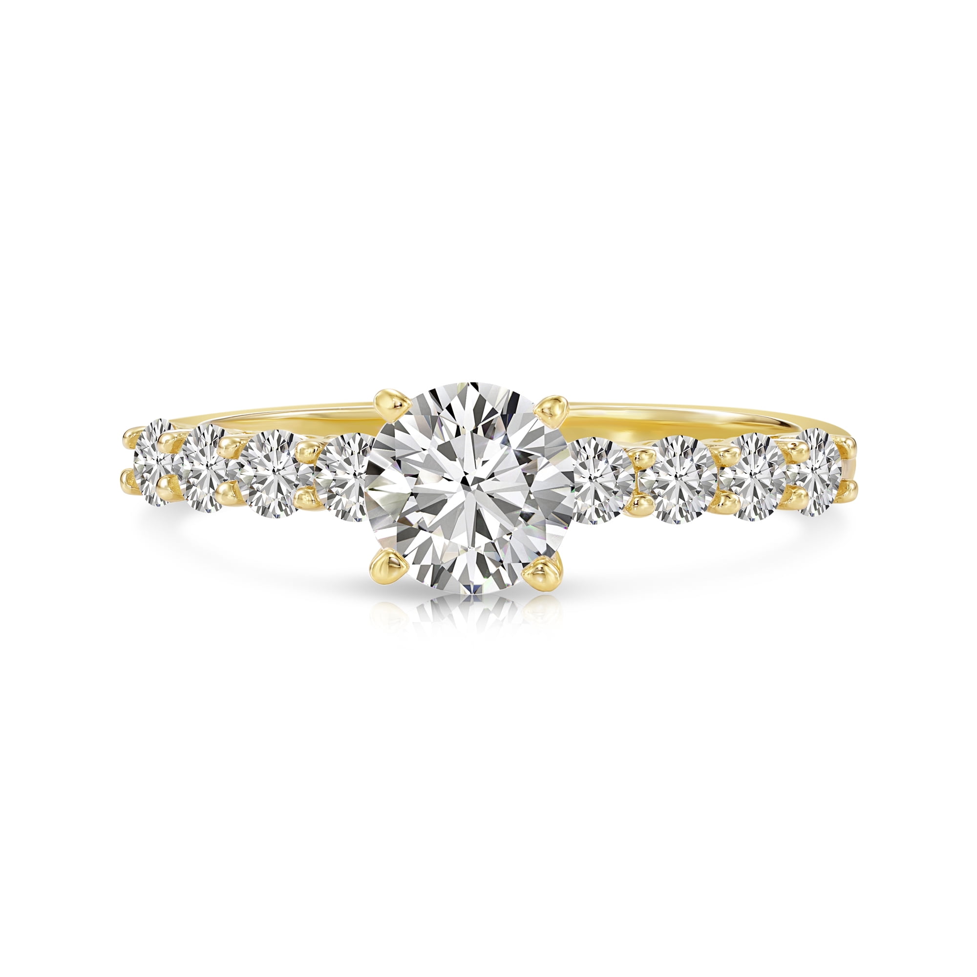 Tilo Jewelry 14K Yellow Gold 1 Carat Solitaire Round Brilliant Engagement Wedding Ring with Side-stone Accents | Size 5 | Classic Engagement Ring for Women