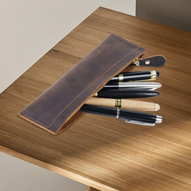 Estuche de pluma estilográfica, estuche de cuero PU, bolsillo para brochas de maquillaje, soporte para bolígrafo, bolso para artistas, hogar, oficina, Café BLESIY Porta bolígrafos