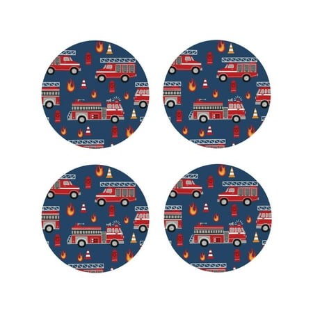 

Tideii Fire Truck 1 for Leather Coasters 4 Pieces Anti-fouling and Anti-scalding Decorative Coasters Suitable for Restaurants Kitchens Coffee Shops-Round Shape