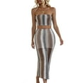 thumbnail image 3 of Women'S Summer Colorful Striped Tube Top Dress Set Two Piece Suit Grey M, 3 of 9