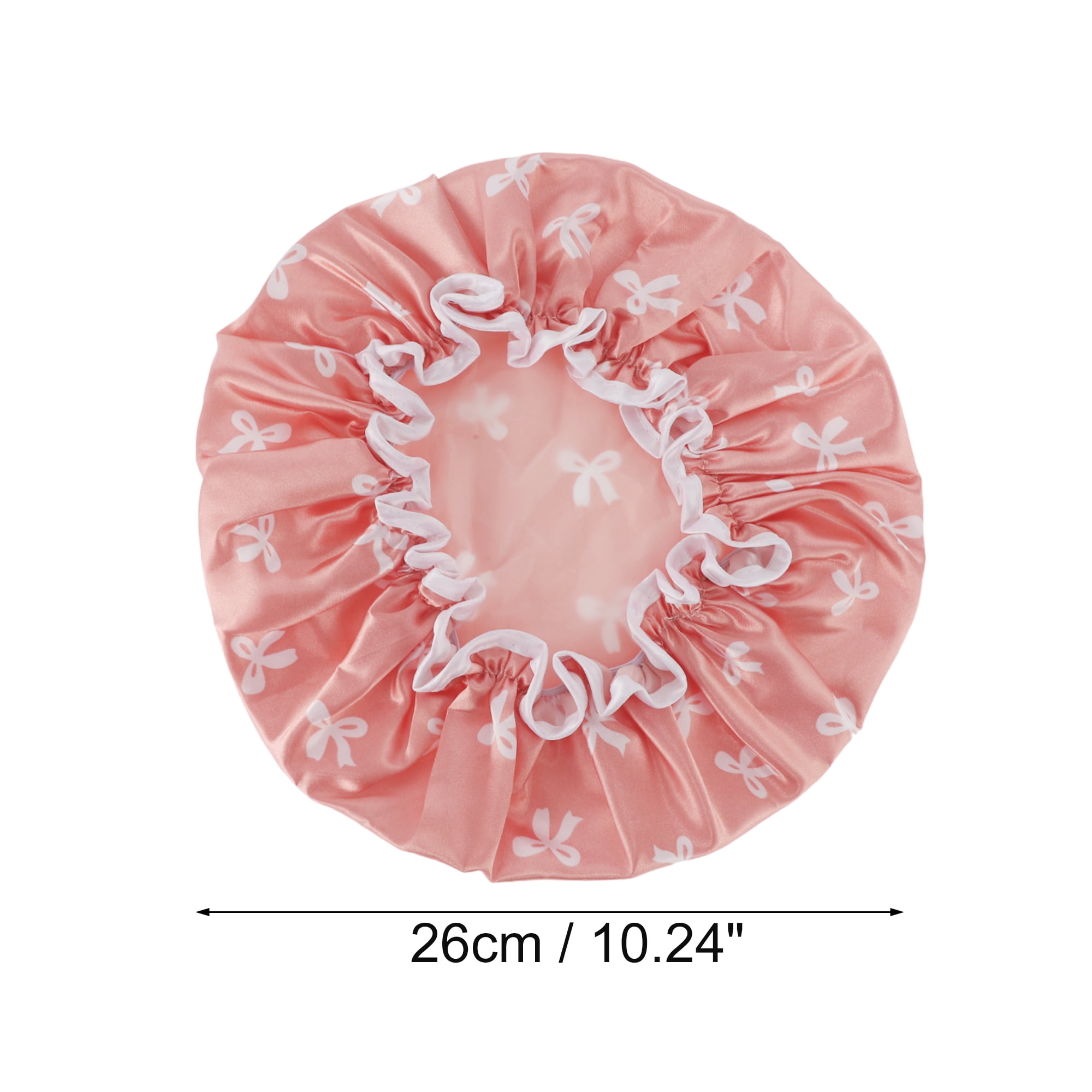 Unique Bargains Women Double Layer Bow Shower Cap 1 Pc Pink