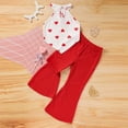 thumbnail image 2 of ZEHJUHAN Toddler Girl's 2-Piece Set Halter Neck Heart Print Sleeveless Top & Solid Color Flare Pants Cute Summer Outfit White，4Y, 2 of 8