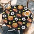 thumbnail image 4 of Brown Basketball Football Round Tablecloth 36-44 Inch Round Fitted Table Cloth with Elastic Edge, Checkered Ball Watercolor Waterproof Table Cover Protector for Outdoor Picnic Party Dining, 4 of 9
