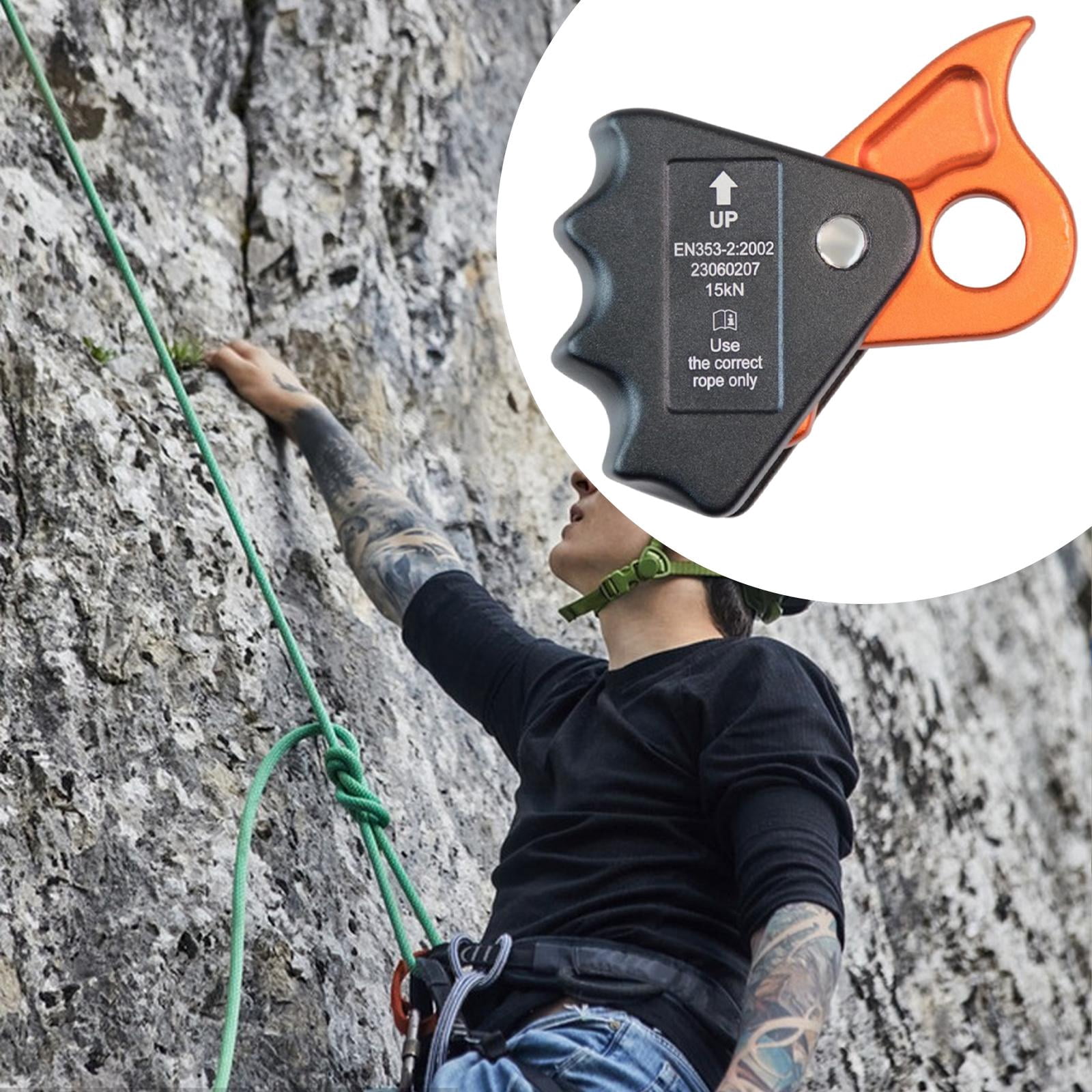 figatia Climbing Rope Grab Fall Arrester 15kN Rope Grabber Aluminum Alloy Ascender Equipment Climbing Stop Descender for Expedition Orange