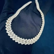Ramji Jewels 20Ct Men's Cuban Link Necklace Natural Moissanite in 14K White Gold Plated