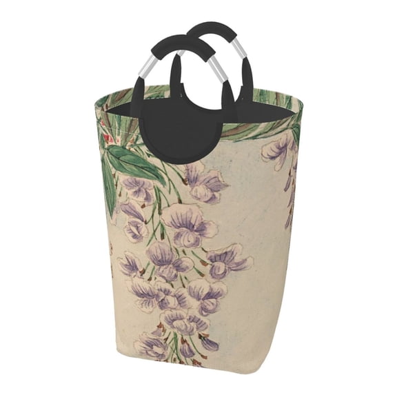 Vintage Watercolor Flowers Rectangular Laundry Basket Organizer , Collapsible Folding Tall Clothes Hampers for Laundry With Handles