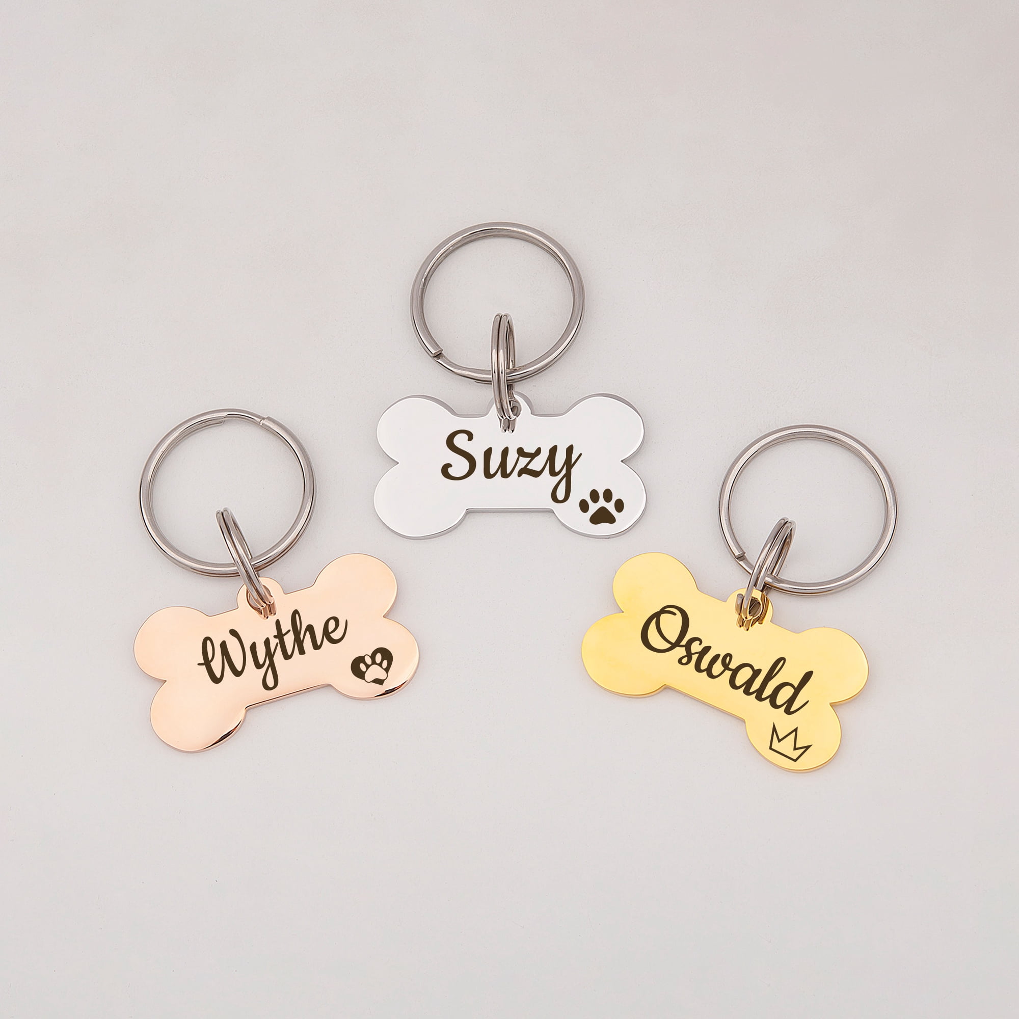 Anavia Metal & Stainless Steel Bone Name Tag with Funny Paw Icon Birthday Holiday Christmas Engraved Dog ID Tag, Gold, L