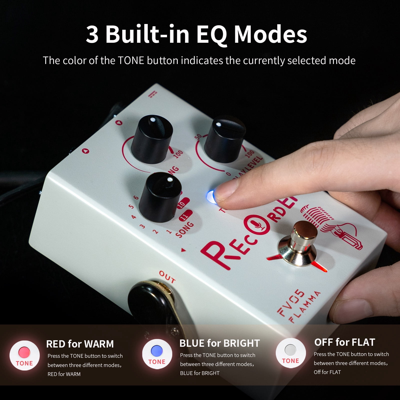 FLAMMA FV05 Recorder Vocal Effects Processor with 70 Minutes Recording Capacity Noise Gate & Reverb Effects for Vocal Guitar Reverb Looper Stompbox for Singer Songwriting Record Creative Inspiration