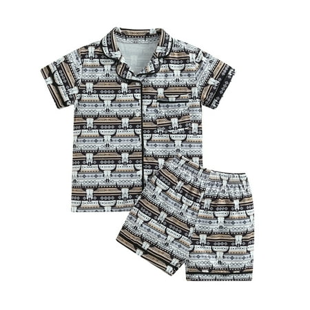 

Hirigin Toddler Baby 2Pcs Pajamas Set Short Sleeve Cow Print Button Shirt and Shorts Set Sleepwear （0-6Years）