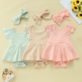 thumbnail image 2 of TAIAOJING Baby Romper Girls Ribbed Lace Backless Bodysuit Little Girls Dress Headband Clothes Outfits Set One Piece Outfits 3-6 Months, 2 of 5