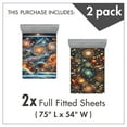 thumbnail image 3 of Ambesonne Galaxy Fitted Sheet Set 2 Pack All-Round Elastic, SciFi Outer Space Astronauts, Full Size, Marigold Aqua Multicolor, 3 of 3