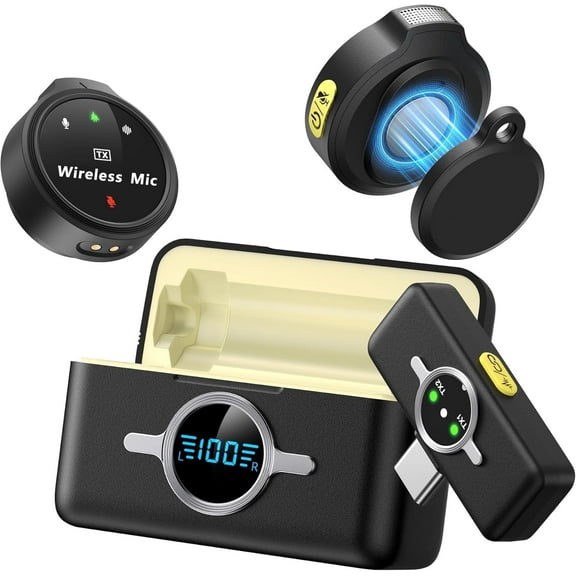 Wireless Lavalier Microphone for Android, Lapel Mics with USB-C Plug-Play, Mini Mic with 2.4GHz Noise Cancellation, Charging Case Included, 300ft Range for Stream, Vlog, TikTok and YouTube