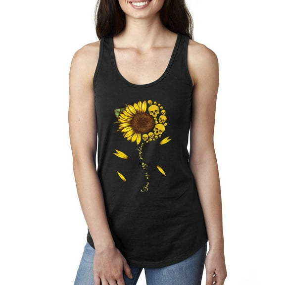You Are My Sunshine Skull And Sunflower Inspirational/Christian Ladies Racerback Tank Top, Black, Small
