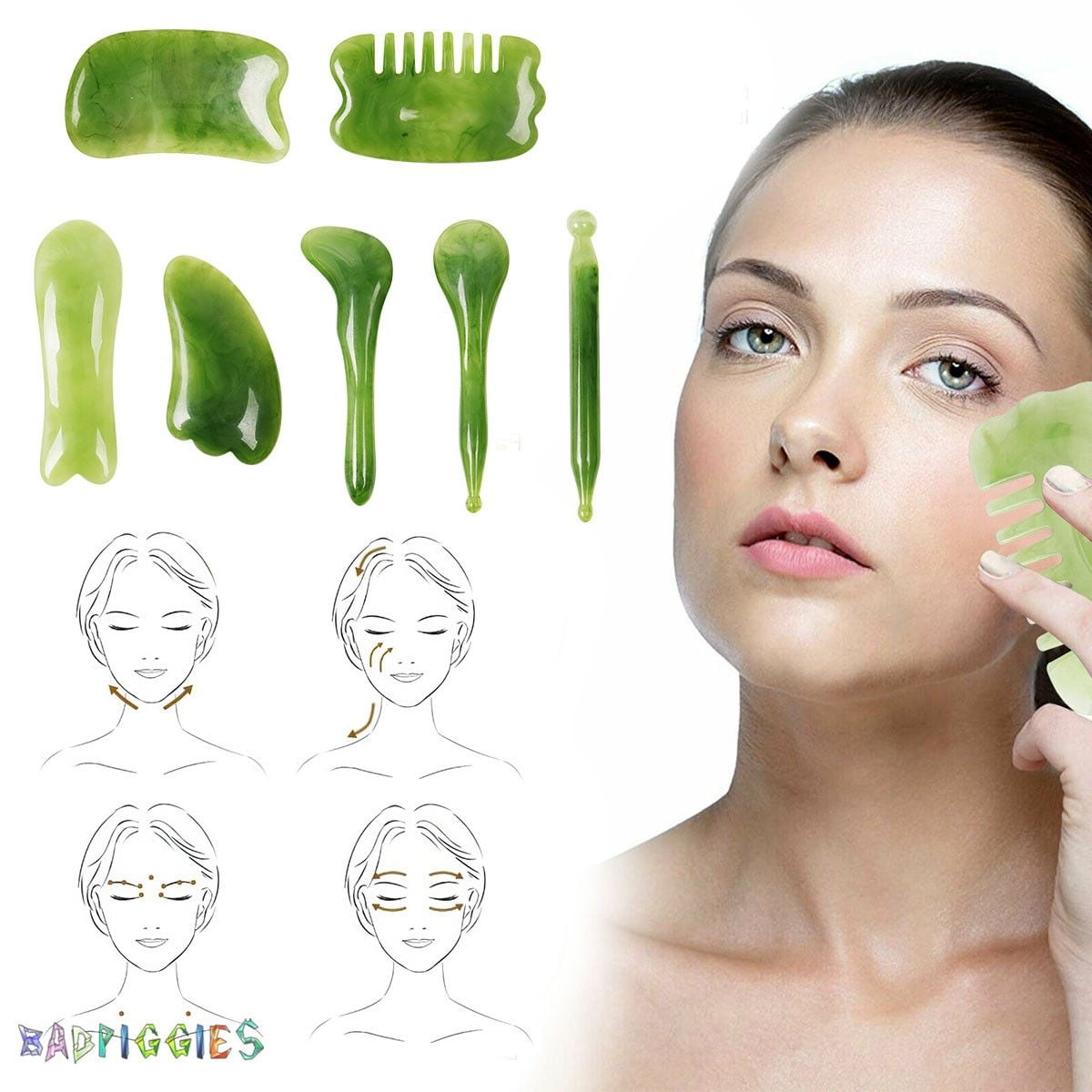 BadPiggies 7pcs Scraping Massage Tool Kits, Natural Resin Scraper Board