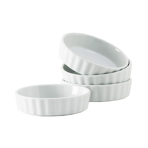 Tuxton China BPK-0805 Crème Brule, 8 oz., 5" Diameter x 1-1/4" H, Round, Fluted, Microwave and Dishwasher Safe, Oven Proof, Fully Vitrified, DuraTux, Porcelain White, Pack of 12