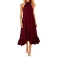 thumbnail image 2 of ClodeEU Women's Halter Neck Smocked Waist Draped Maxi Dress with Ruffle Hem ,Casual Beach Vacation Dress Wine,Women's Plus XXL, 2 of 5