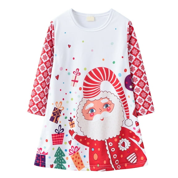 Generic Christmas Clothes for Girls Toddler Baby Kids Christma Print Party Dress Princess Dresses for 2024 New Vintage Holiday Party Clothing(2-3 Years,White)