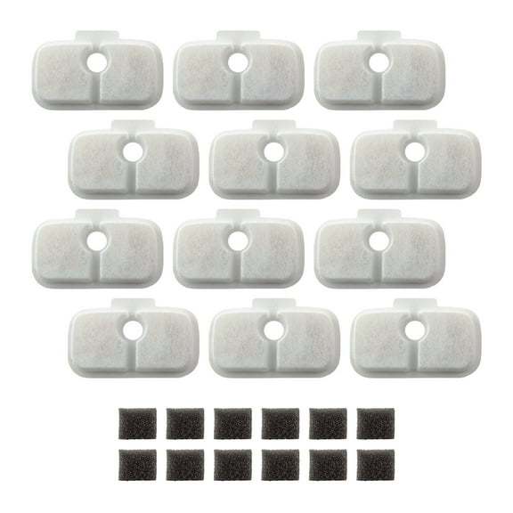 PET STANDARD Replacement Water Filter & 12 Pack Replacement Pre-Filter Sponges Compatible With PETLIBRO® Dockstream Cat Water Fountain PLWF105 / PLWF115 / PLWF005, Pack of 12