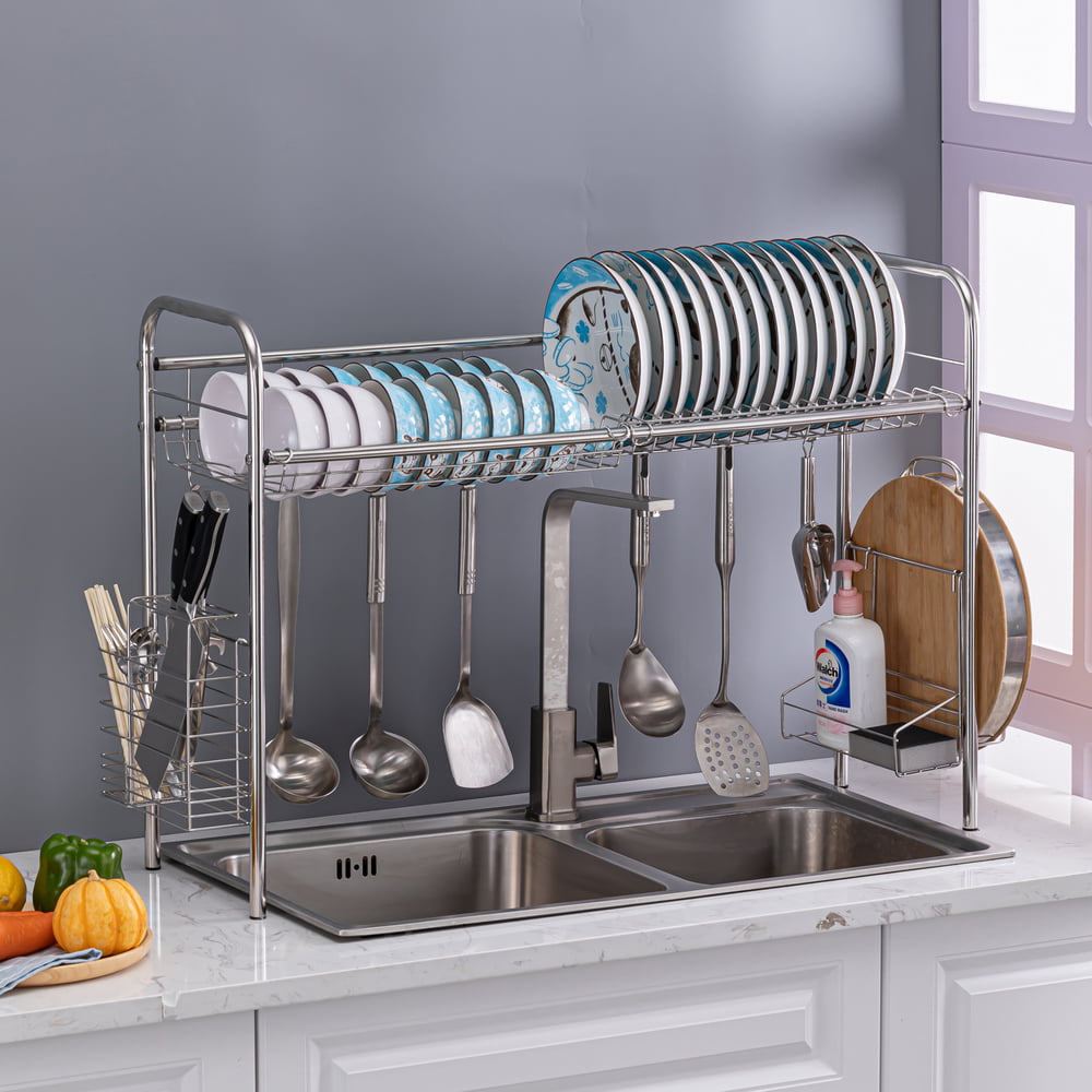 Details about   Over Sink Dish Drying Rack Drainer Stainless Steel Kitchen Cutlery Holder Shelf 