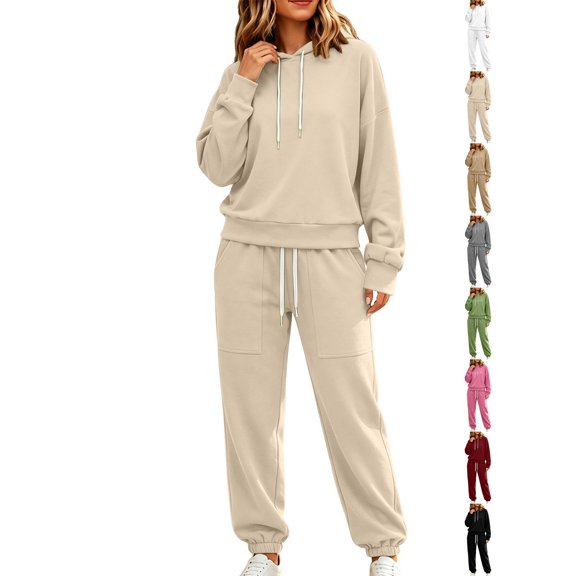 Hoodies for Women Dqueduo Women's 2 Piece Hoodie Tracksuit Set Long Sleeve Drawstring Hooded Top Jogger Sweatpants Casual Soft Loungewear Outfit With Pockets, Sizes S-XXL